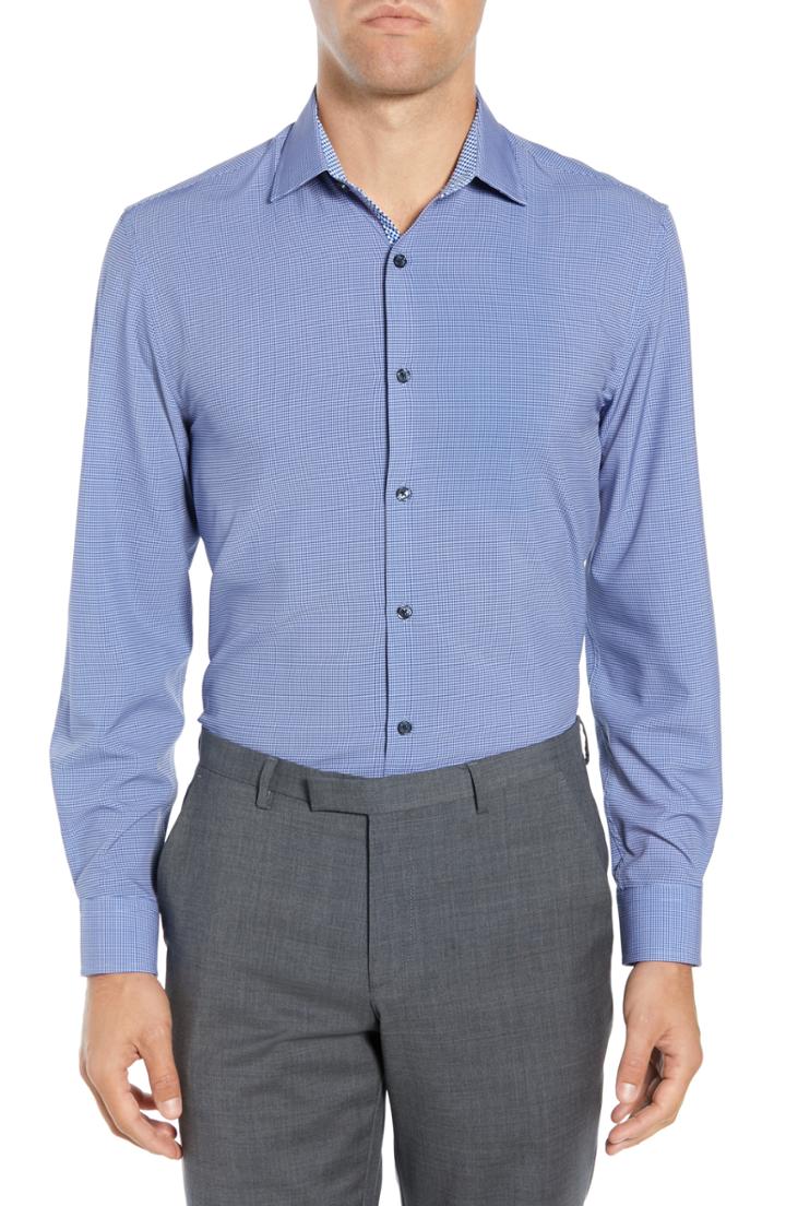 Men's W.r.k Trim Fit Stretch Houndstooth Dress Shirt