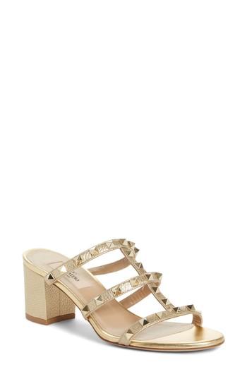 Women's Valentino Garavani Rockstud Slide Sandal Us / 35eu - Metallic