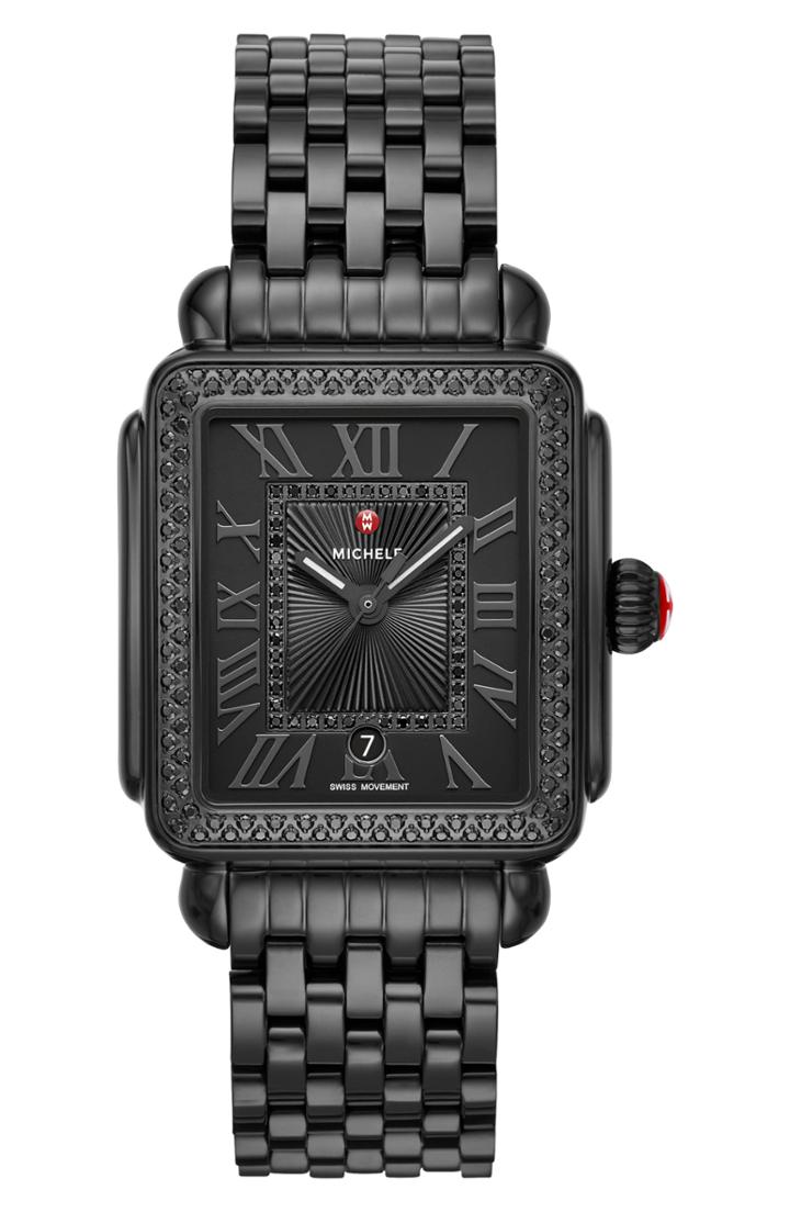 Women's Michele Deco Madison Noir Diamond Dial Watch Head & Bracelet, 33mm