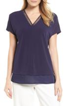 Women's Chaus Short Sleeve Crochet Neck Top - Blue