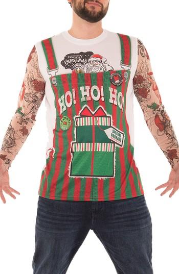 Men's Faux Real Christmas Overalls T-shirt, Size - Green