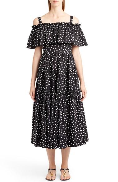 Women's Dolce & Gabbana Polka Dot Cold Shoulder Dress