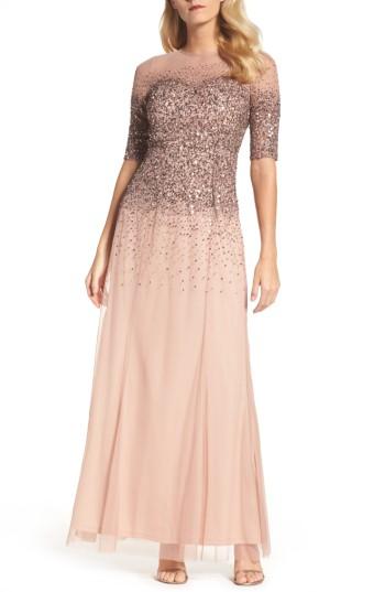 Women's Adrianna Papell Beaded Illusion Bodice Mesh Gown - Pink