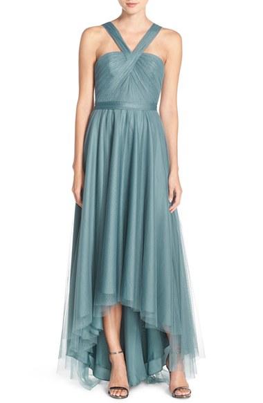 Women's Monique Lhuillier Bridesmaids V-neck Tulle High/low Gown