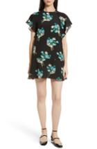 Women's Red Valentino Floral Silk Crepe De Chine Dress Us / 38 It - Black