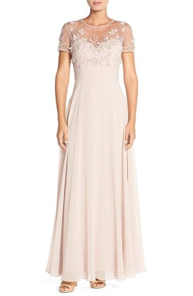 Women's Js Collections Embellished Mesh & Chiffon Gown - Pink