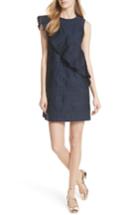 Women's Ted Baker London Embroidered Ruffle Stretch Cotton Shift Dress - Blue