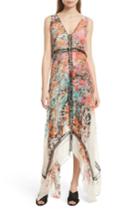 Women's Tracy Reese Print Silk Handkerchief Hem Maxi Dress - Red