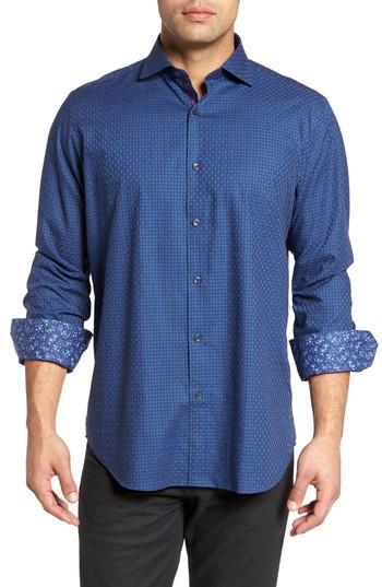 Men's Bugatchi Classic Fit Basket Weave Jacquard Sport Shirt - Blue