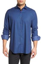 Men's Bugatchi Classic Fit Basket Weave Jacquard Sport Shirt - Blue