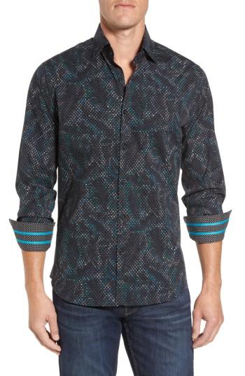Men's Stone Rose Slim Fit Scale Fx Print Sport Shirt (s) - Blue