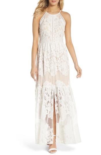 Women's Eliza J Front Slit Lace Maxi Dress - Ivory