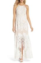 Women's Eliza J Front Slit Lace Maxi Dress - Ivory