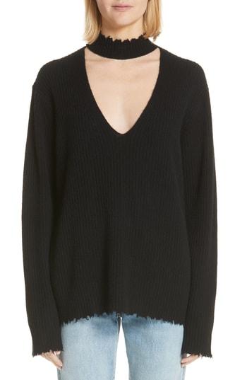 Women's R13 Choker V Neck Cashmere Sweater - Black