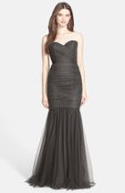 Women's Amsale Strapless Tulle Mermaid Gown - Grey
