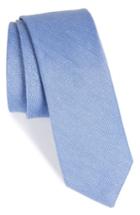 Men's The Tie Bar Herringbone Linen & Silk Skinny Tie, Size - Blue