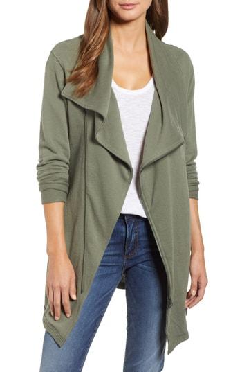 Petite Women's Caslon Asymmetrical Drape Collar Terry Jacket, Size P - Green