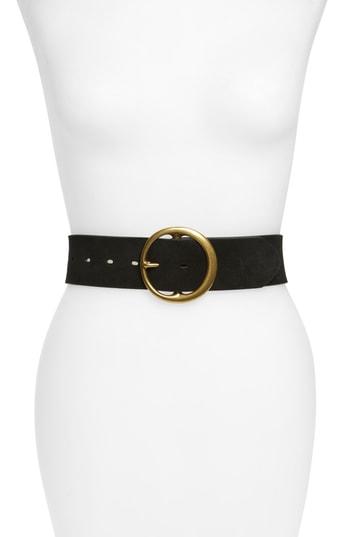 Women's Treasure & Bond Round Buckle Suede Belt - Black