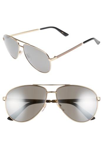 Women's Gucci 61mm Polarized Aviator Sunglasses - Gold/ Gunmetal Flash