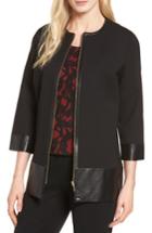Women's Ming Wang Faux Leather Trim Zip Jacket - Black