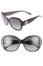 Women's Tory Burch 56mm Gradient Polarized Round Sunglasses - Black/ Black White Zig Zag