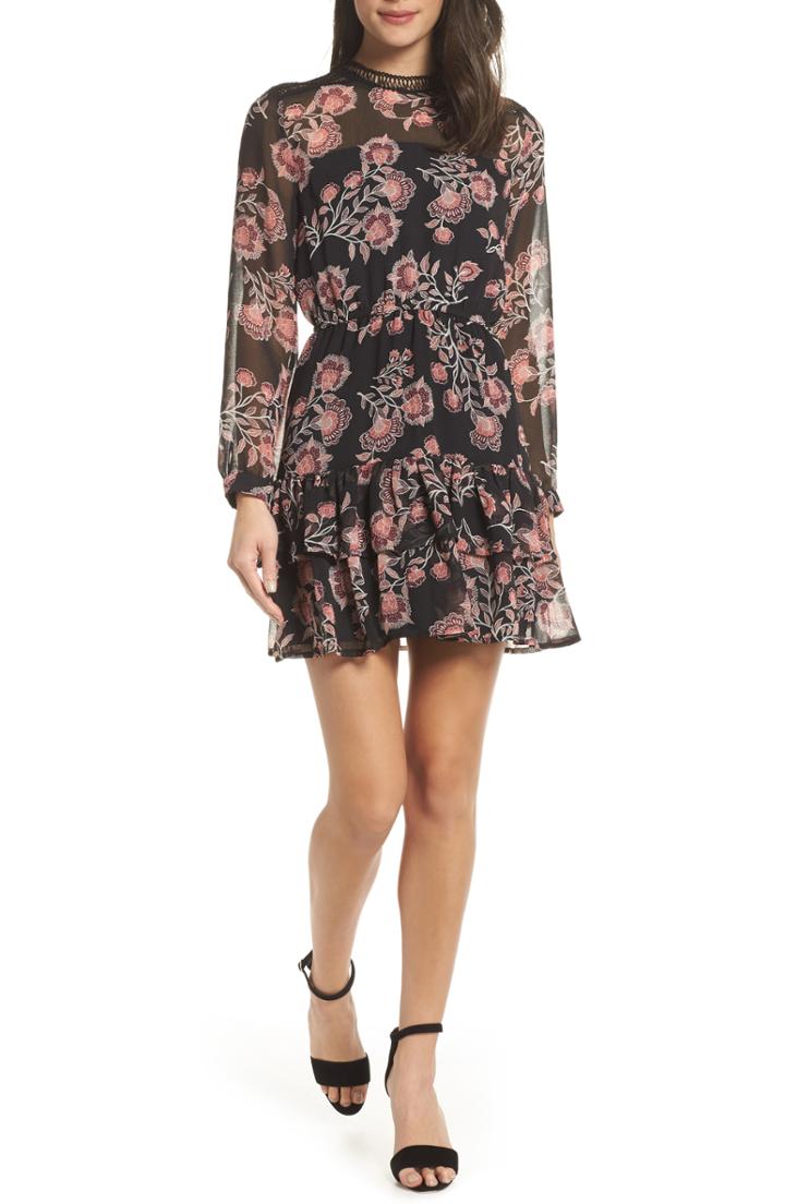 Women's Bb Dakota Folk Floral Chiffon Minidress - Black