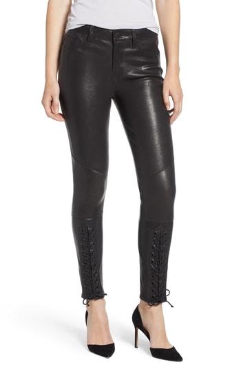 Women's Hudson Jeans Nico Lace-up Super Skinny Lambskin Leather Pants - Black