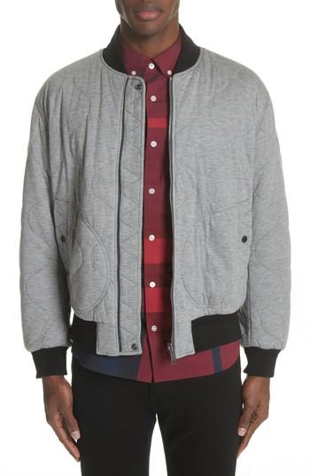 Men's Burberry Campton Reversible Quilted Jersey Bomber Jacket - Grey