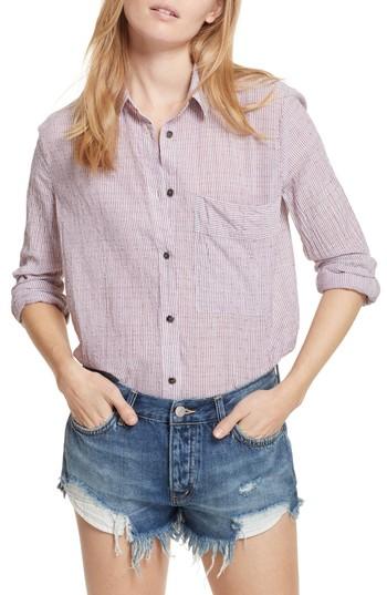 Women's Free People No Limits Stripe Stretch Cotton Shirt - Red