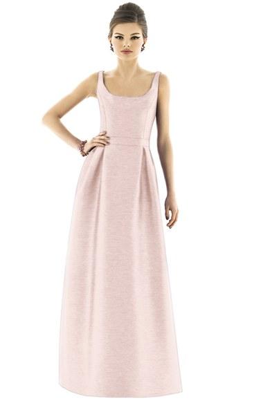 Women's Alfred Sung Scoop Neck Dupioni Full Length Dress - Pink