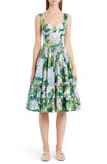 Women's Dolce & Gabbana Hydrangea Print Fit & Flare Dress Us / 46 It - Green