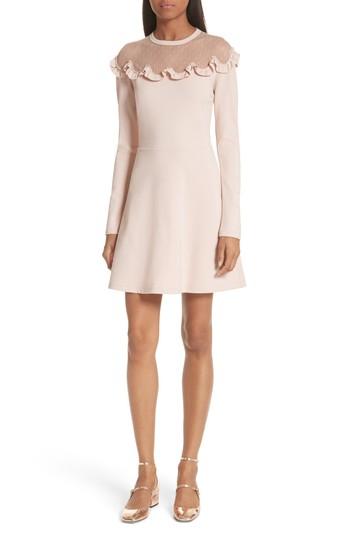 Women's Red Valentino Point D'esprit Yoke Dress - Beige