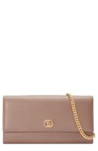 Women's Gucci Petite Marmont Leather Continental Wallet On A Chain - Beige