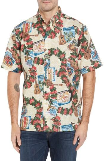 Men's Reyn Spooner Hawaiian Christmas 2017 Sport Shirt, Size - White