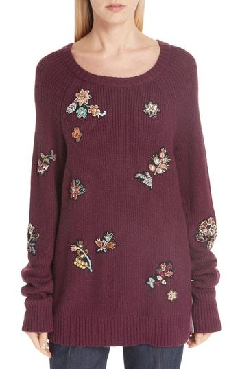 Women's Cinq A Sept Tania Embellished Wool & Cashmere Blend Sweater - Purple