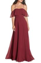 Women's Hayley Paige Occasions Chiffon Cold Shoulder Gown - Burgundy