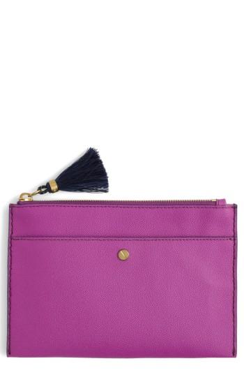 J.crew Medium Leather Zip Top Pouch - Burgundy
