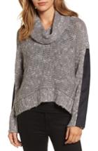 Women's Press Cowl Neck Patch Sleeve Sweater - Grey