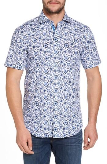 Men's Bugatchi Slim Fit Geometric Print Sport Shirt - Blue