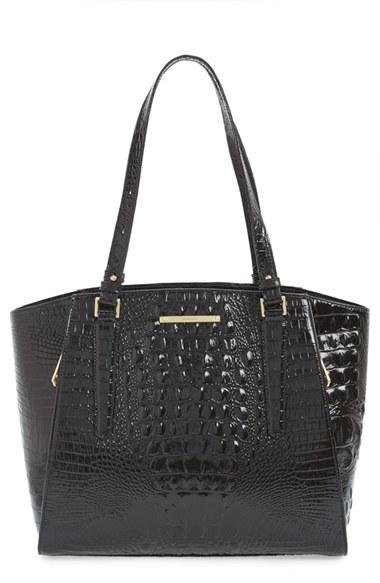 Brahmin 'paris' Croc Embossed Leather Tote - Black