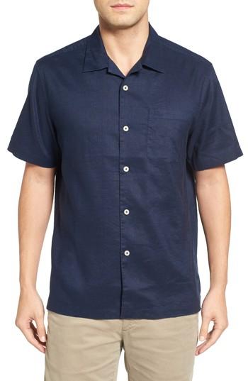 Men's Tommy Bahama Monaco Tides Standard Fit Linen Blend Camp Shirt, Size - Blue