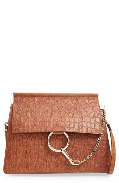 Women's Chloe 'faye' Croc Embossed Leather Shoulder