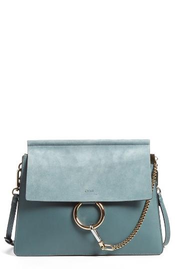 Chloe Faye Suede & Leather Shoulder Bag - Blue