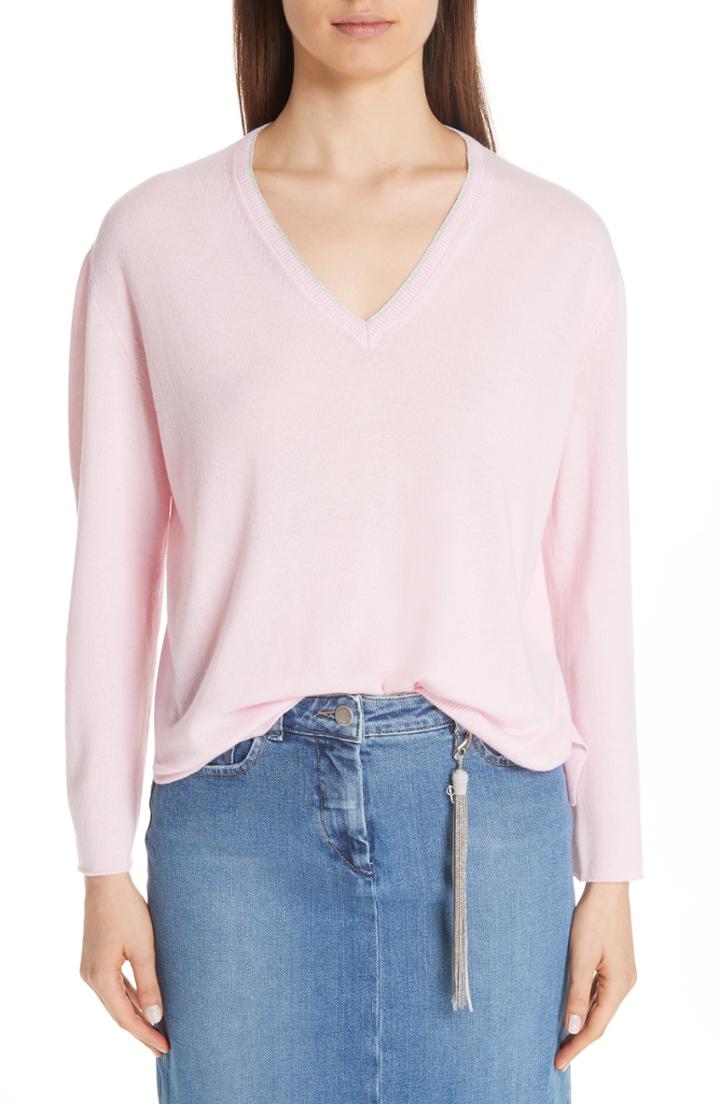 Women's Fabiana Filippi Metallic Trim Cashmere Sweater Us / 38 It - Pink