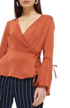 Women's Topshop Hammered Satin Wrap Top Us (fits Like 0-2) - Metallic