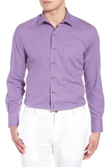 Men's David Donahue Regular Fit Garment Washed Melange Sport Shirt - Purple