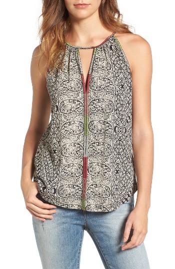 Women's Lucky Brand Contrast Trim Print Keyhole Tank