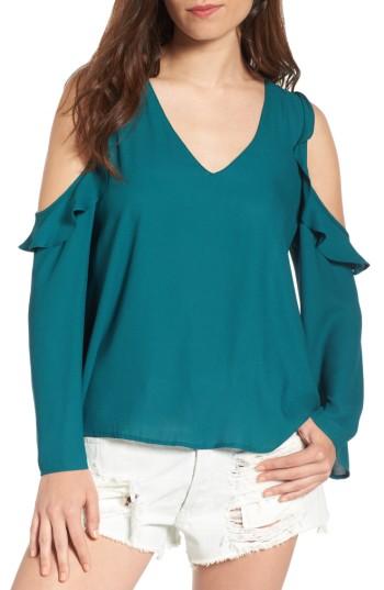 Women's Lush Cold Shoulder Ruffle Top - Blue/green