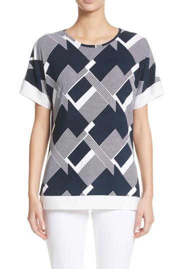 Women's St. John Collection Geometric Line Print Tee, Size - Blue
