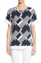 Women's St. John Collection Geometric Line Print Tee, Size - Blue